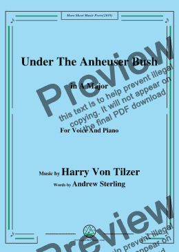 page one of Harry Von Tilzer-Under The Anheuser Bush,in A Major,for Voice and Piano