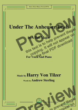 page one of Harry Von Tilzer-Under The Anheuser Bush,in A flat Major,for Voice and Piano