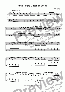 page one of Arrival of the Queen of Sheba - Piano Solo