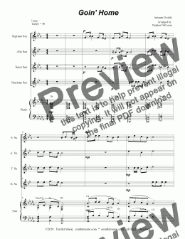 page one of Goin' Home (for Saxophone Quartet and Piano)