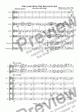 page one of The Lass With The Delicate Air - Flute Duet with Strings