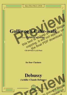 page one of Debussy-Golliwog's Cake-walk,from Children's Corner,for four Clarinets