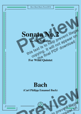 page one of Bach,C.P.E.-Sonata No.2,from 'Six Sonatas',for Wind Quintet