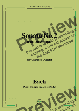 page one of Bach,C.P.E.-Sonata No.2,from 'Six Sonatas',for Clarinet Quintet