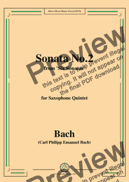 page one of Bach,C.P.E.-Sonata No.2,from 'Six Sonatas',for Saxophone Quintet