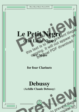 page one of Debussy-Le Petit Negre(The Little Nigar),in C Major,for four Clarinets