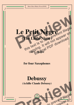 page one of Debussy-Le Petit Negre(The Little Nigar),in C Major,for four Saxophones