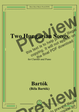 page one of Bartók-Two Hungarian Songs,for Clarinet and Piano