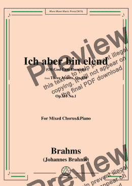 page one of Brahms-Ich aber bin elend,Op.110 No.1,from 'Three Motets',for Mixed Chorus&Piano