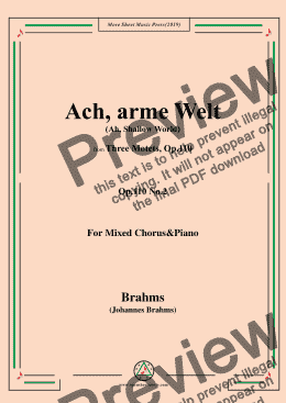 page one of Brahms-Ach,arme Welt,Op.110 No.2,from 'Three Motets',for Mixed Chorus&Piano