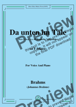 page one of Brahms-Da unten im Tale,in F Major,WoO 33 No.6,for Voice and Piano