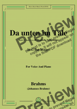 page one of Brahms-Da unten im Tale,in G flat Major,WoO 33 No.6,for Voice and Piano