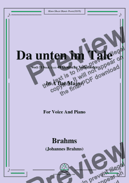 page one of Brahms-Da unten im Tale,in A flat Major,WoO 33 No.6,for Voice and Piano