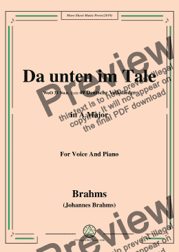 page one of Brahms-Da unten im Tale,in A Major,WoO 33 No.6,for Voice and Piano