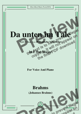 page one of Brahms-Da unten im Tale,in E flat Major,WoO 33 No.6,for Voice and Piano