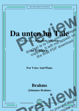 page one of Brahms-Da unten im Tale,in D Major,WoO 33 No.6,for Voice and Piano