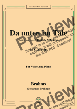 page one of Brahms-Da unten im Tale,in C Major,WoO 33 No.6,for Voice and Piano