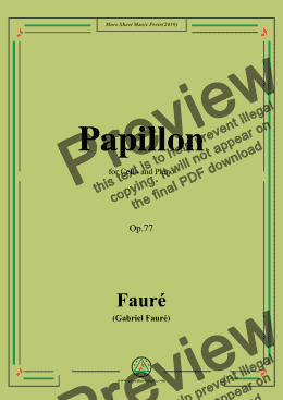 page one of Fauré-Papillon,Op.77,for Cello and Piano