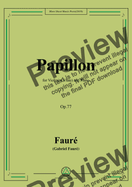 page one of Fauré-Papillon,Op.77,for Violin(or Flute) and Piano