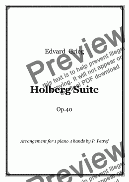 page one of Grieg - Holberg Suite - piano 4 hands