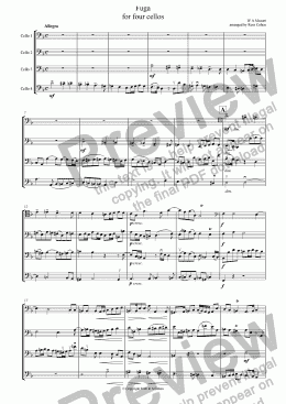 page one of Mozart - FUGUE - for cello quartet