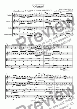 page one of Minute Overture for string quartet
