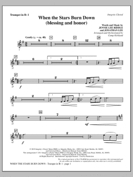 page one of When The Stars Burn Down (Blessing And Honor) - Trumpet 1 (Choir Instrumental Pak)