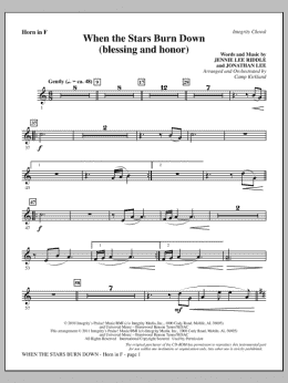 page one of When The Stars Burn Down (Blessing And Honor) - F Horn (Choir Instrumental Pak)