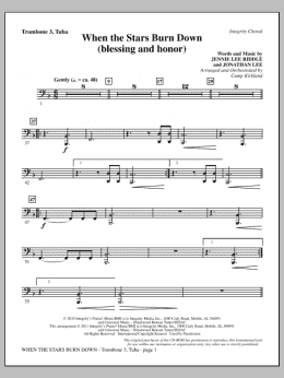 page one of When The Stars Burn Down (Blessing And Honor) - Trombone 3/Tuba (Choir Instrumental Pak)