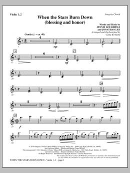 page one of When The Stars Burn Down (Blessing And Honor) - Violin 1, 2 (Choir Instrumental Pak)