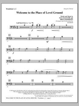 page one of Welcome To The Place Of Level Ground - Trombone 1 & 2 (Choir Instrumental Pak)