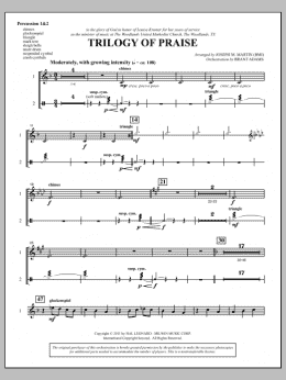 page one of Trilogy Of Praise - Percussion 1 & 2 (Choir Instrumental Pak)