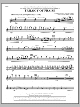 page one of Trilogy Of Praise - Violin 1 (Choir Instrumental Pak)