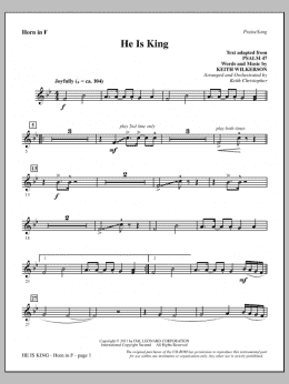 page one of He Is King - F Horn (Choir Instrumental Pak)