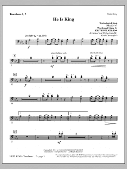 page one of He Is King - Trombone 1 & 2 (Choir Instrumental Pak)