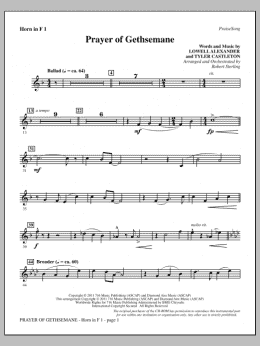 page one of Prayer Of Gethsemane - F Horn 1 (Choir Instrumental Pak)