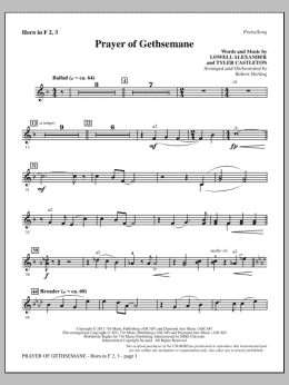 page one of Prayer Of Gethsemane - F Horn 2,3 (Choir Instrumental Pak)