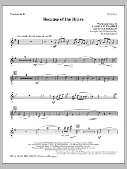 page one of Because Of The Brave - Clarinet (Choir Instrumental Pak)