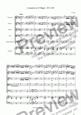 page one of Concerto in D Major for violin, strings & continuo RV 230