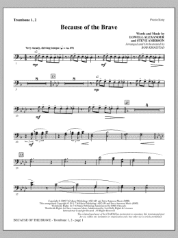 page one of Because Of The Brave - Trombone 1 & 2 (Choir Instrumental Pak)