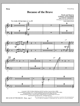 page one of Because Of The Brave - Harp (Choir Instrumental Pak)