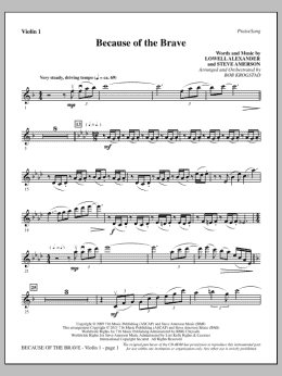 page one of Because Of The Brave - Violin 1 (Choir Instrumental Pak)