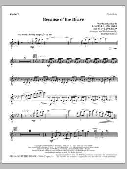 page one of Because Of The Brave - Violin 2 (Choir Instrumental Pak)