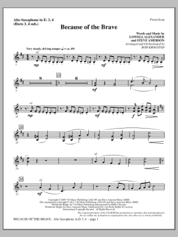 page one of Because Of The Brave - Alto Sax 3-4 (sub. Horn 3-4) (Choir Instrumental Pak)