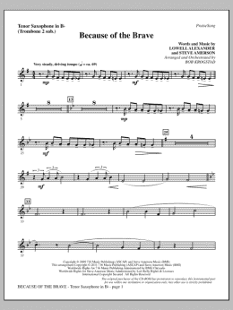 page one of Because Of The Brave - Tenor Sax (sub. Tbn 2) (Choir Instrumental Pak)