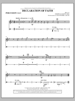 page one of Declaration Of Faith - Percussion 1 & 2 (Choir Instrumental Pak)