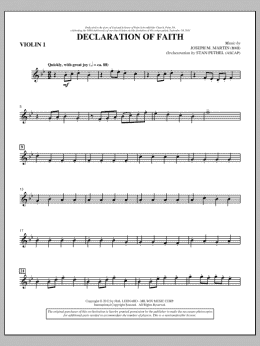 page one of Declaration Of Faith - Violin 1 (Choir Instrumental Pak)