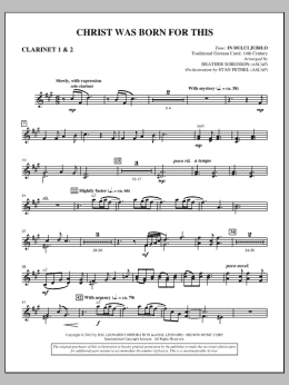 page one of Christ Was Born For This - Bb Clarinet 1,2 (Choir Instrumental Pak)