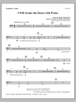 page one of I Will Awake The Dawn With Praise - Trombone 3/Tuba (Choir Instrumental Pak)