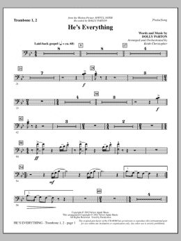 page one of He's Everything - Trombone 1 & 2 (Choir Instrumental Pak)